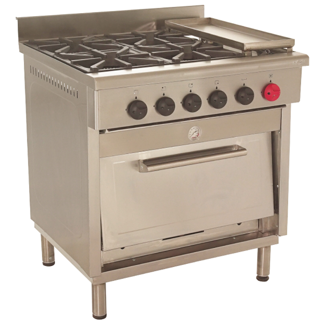 Cocina industrial 4 platos, 1 horno, plancha churrasquera. – Comercial