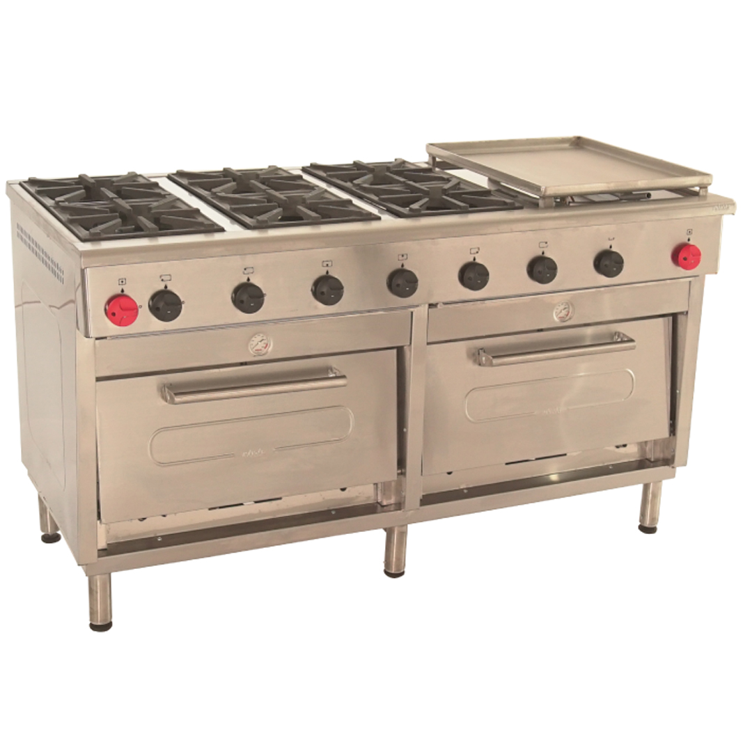 Cocina industrial 6 platos – 2 hornos + plancha churrasquera grande. –  Comercial Henry